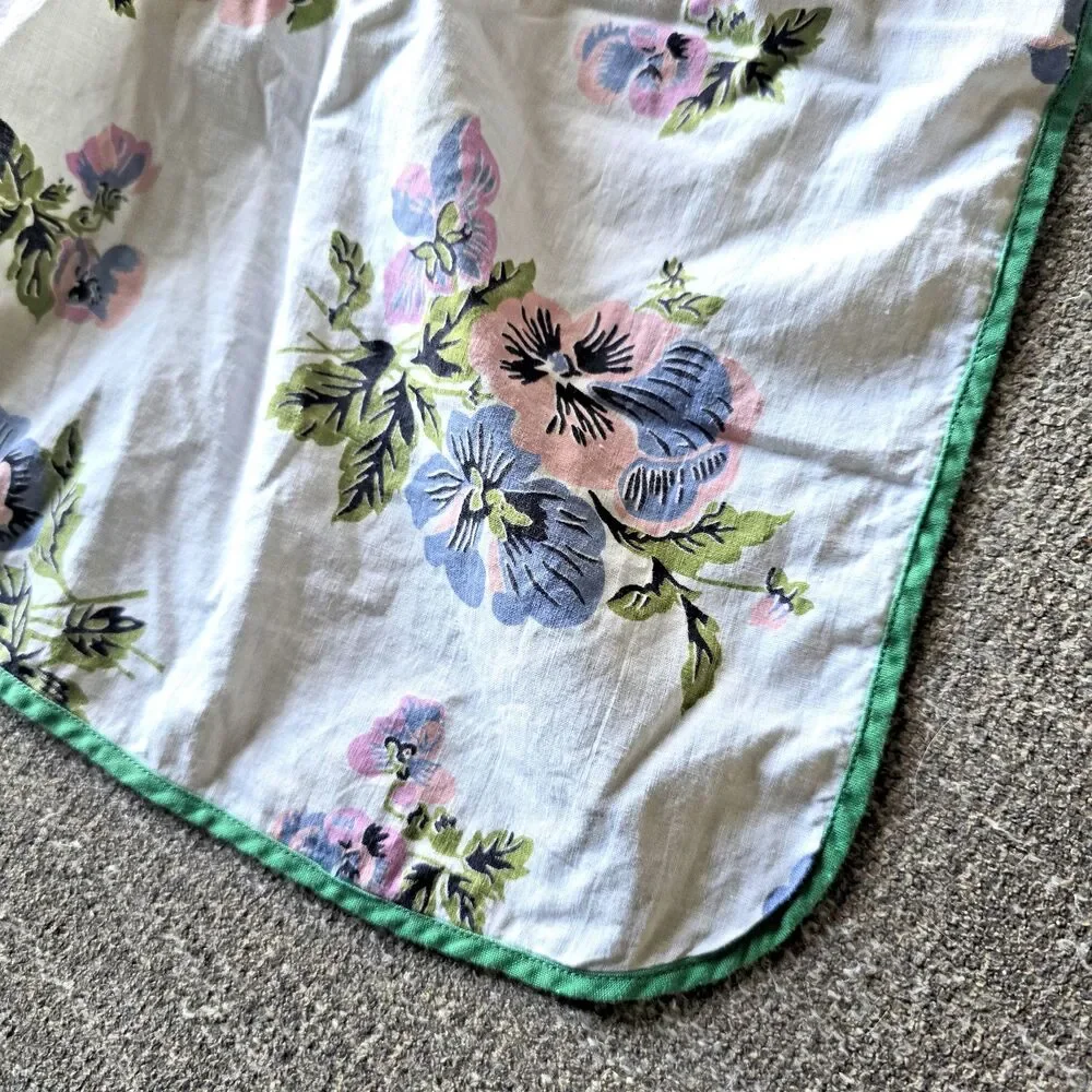 Vintage Floral Half Apron Pansy Print Cotton Retro Kitchen Hostess Pocket OS